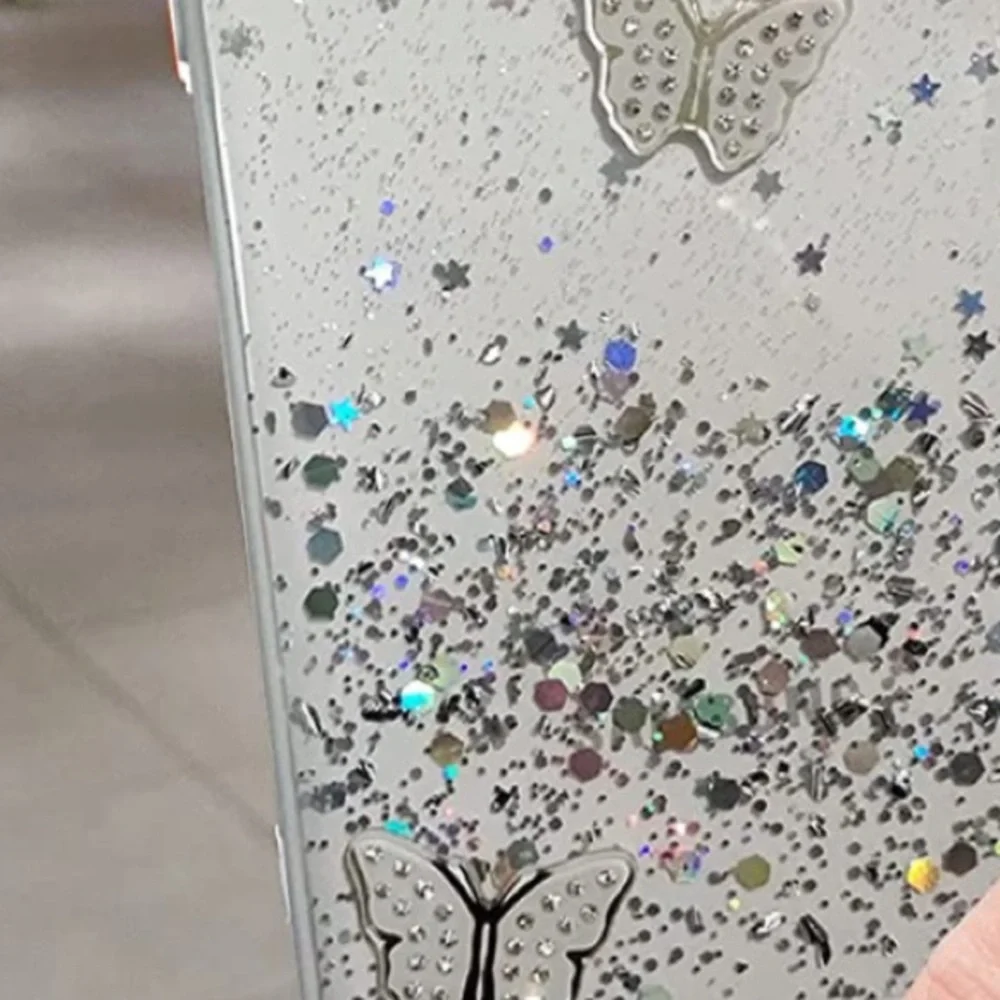 Samsung Galaxy S22 Ultra 5G Case Clear Glitter Butterfly Sparkly Bling (White)
